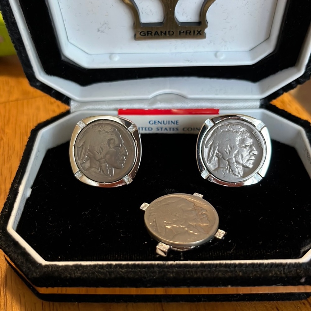 Buffalo Nickel Cufflinks Set of 2 with Tie Tack